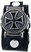 Steel Cross Wide Black Leather Band Design Iron Reversible White Dial Gothic Punk Wristband Watch