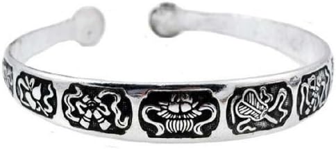 Silver Tone Unisex Alloy Unique Skinny Cuff Bracelet (Buddhist Signs)
