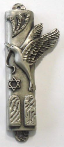 Pewter Mezuzah with Kosher Mezuzah Scroll - Pewter Peace Dove with Swarovski Crystal