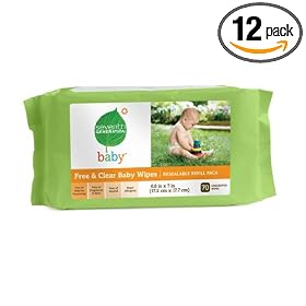 Seventh Generation Baby Wipes Refills, Chlorine Free and Unscented, 70-Count Packs (Pack of 12) (840 Wipes)