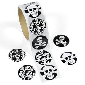  Roll of (100) Pirate Skull & Crossbones Party Favor Stickers