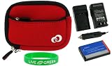 3n1 Neoprene Sleeve (Spicy Red) Case / LI-50B 925mAh Li-Ion Battery / AC DC Charger for Olympus Stylus Tough-8000 Digital Camera Silver
