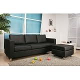 San Francisco Leatherette Sectional or Sofa and Ottoman in Black