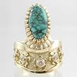 Lone Mountain Turquoise and Diamond Turtle Ring in 18kt. Gold by Navajo Artist Vernon Haskie, #9773