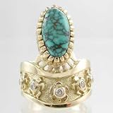 Lone Mountain Turquoise and Diamond Turtle Ring in 18kt. Gold by Navajo Artist Vernon Haskie, #9773