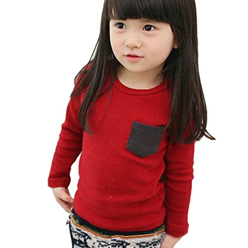 Weixinbuy Toddler Kid Cotton Long Sleeve Pocket Pullover Shirt Top