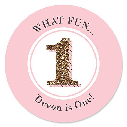 Custom Fun to be One - 1st Birthday Girl - Personalized Birthday Party Favor Circle Sticker Labels - Set of 24