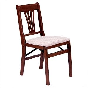 Urn Back Wood Folding Chair with Upholstered Seat in Cherry (Set of 2) by