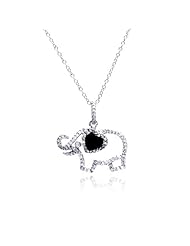 Rhodium Plated 925 Sterling Silver Cubic Zirconia CZ Elephant Outline Charm Pendant Necklace with Link Chain