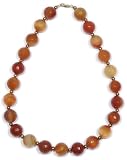 14k Yellow Gold 14mm Faceted Carnelian Bead and Dyed Bronze color Freshwater Pearl Necklace, 17