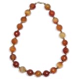 14k Yellow Gold 14mm Faceted Carnelian Bead and Dyed Bronze color Freshwater Cultured Pearl...