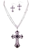 Fashion Costume Jewelry Vintage Style 20 Inch Long Marcasite and Black Crystal Cross Necklace and Earring Set