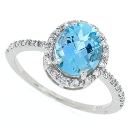 2.25Ct Oval Blue Topaz and Diamond Ring in 14Kt White Gold by MyTreasurez