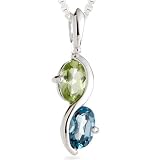 Oval Cut Peridot London Blue Topaz Pendant Necklace Sterling Silver