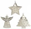 Antiqued Star, Tree and Angel Tin Christmas Ornaments 5"H Set / 6 (2 ea)