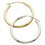 14kt Yellow / White Gold Stylish Tube Hoop Earrings