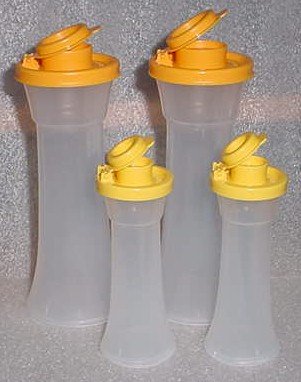 2 Sets of Tupperware Hourglass Salt and Pepper Shakers, Lg & Sm, Yellow