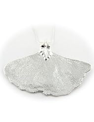 Silver Plated Ginko Real Leaf Pendant Sterling Silver Serpentine Chain Necklace 16, 18, 20 Inch