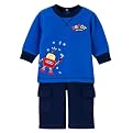 Newborn Boys' Just One Year Long-sleeve Robot Pant Set - Blue/Dark Blue
