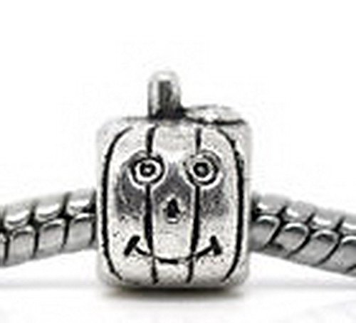 Beads Hut - Smiling Jack-O-Lantern Pumpkin Halloween Bead for Silver European Charm Bracelet