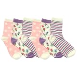 Childrens Girls Flower & Spot Pattern Casual Socks (Pack of 6)