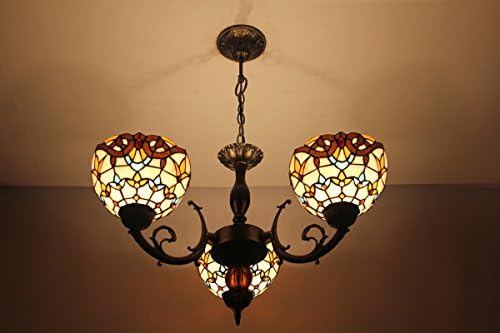 Lampsbuyer Tiffany Stained Glass Baroque Ceiling Pendant Lighting 3 Lights
