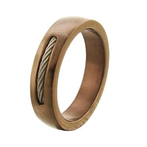 Stainless Steel Men's Cable Ring w/ Brown Plating