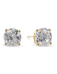 Sterling Silver Round Diamond Simulant Stud Earrings, (3.4 cttw)