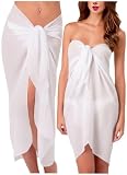Sexy Long Pareo Cover-Up Sheer Light Transparent Perfect Wrap Around Beach Halter Dress Accessory - White