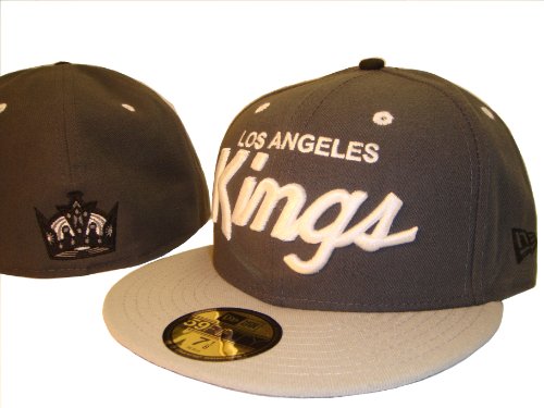 Los Angeles LA Kings Carcoal Grey New Era 5950 Fitted Baseball Cap Hat Size 7 1/8