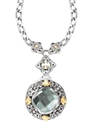 925 Silver & Green Amethyst Scroll Necklace with 18k Gold Accents- 18 IN + 2 IN