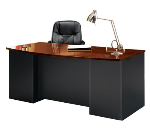 VIA Bow Front Executive Desk Classic Cherry/Soft Black