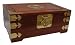 Chinese rosewood jewelry box chest with asian brass accents and longevity symbol, 12 x 8 x 5
