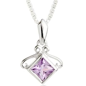 Princess Cut Amethyst Solitaire Pendant Necklace Sterling Silver by 