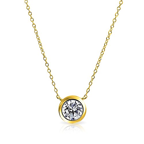 Bling Jewelry 925 Silver 2ct Bezel-Set Round CZ Solitaire Pendant Necklace