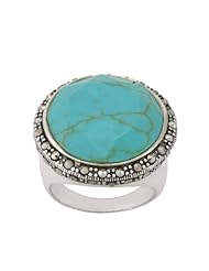 Sterling Silver Marcasite and Round Faceted Synthetic Turquoise Ring