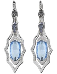 14K White Gold 12.47ct Sparking Cool Diamond & Oval Sapphire Dangle Earrings
