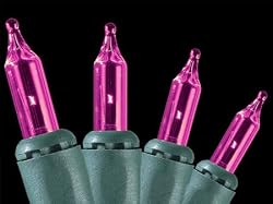 Set of 50 Pinkish Purple Mini Christmas Lights - Green Wire