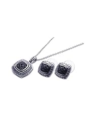 Nickel Free Sterling Silver Pendant & Earring Sets Square Black And Clear CZ Covered Set