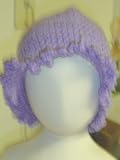 Ht31, Hand Crocheted Mauve Color Wool Winter Hat with Ruffled Edges for Infants and Toddlers