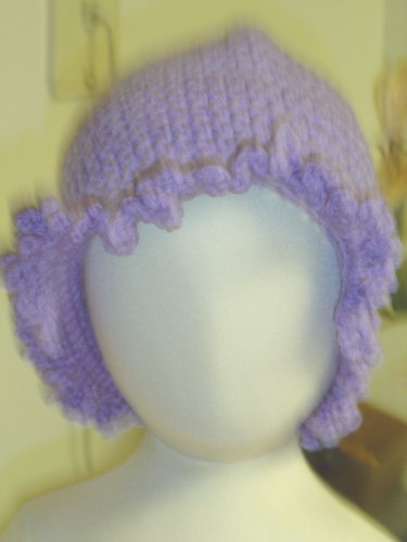 Ht31, Hand Crocheted Mauve Color Wool Winter Hat with Ruffled Edges for Infants and Toddlers