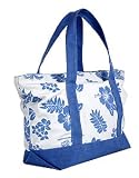 Hibiscus & Palm Tree Canvas Tote Bag / Blue / Large