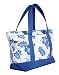 Hibiscus & Palm Tree Canvas Tote Bag / Blue / Large