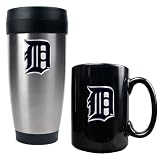 Detroit Tigers Stainless Steel Travel Tumbler and Black Ceramic Mug Set (Primary Logo)