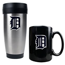 Detroit Tigers MLB Stainless Steel Travel Tumbler & Black Ceramic Mug Set - Primary Logo by Great American Products