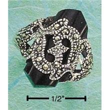 Stones Msr-29 : Sterling Silver Marcasite With Faceted Onyx Point Ring 5-9 Ring Size 06