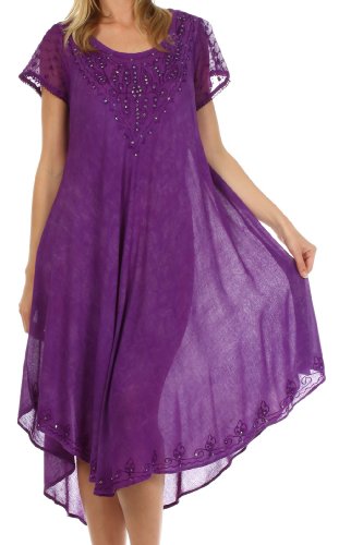 Sakkas 715D Michiko Stonewashed Caftan Dress / Cover Up - Purple - One Size
