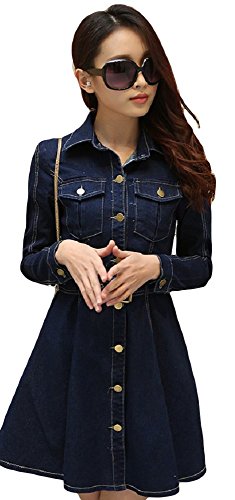 STILE MODA 長袖 ワンピース チュニック ブラウス スカート マキシ Aライン フレア OL 女子会 カジュアル パーティー セレブファッション フェミニン ガーリー ボヘミアン カレッジ コーデ スリム 美脚 脚長効果 ハイウエスト 体型カバー デニム オールシーズン オリジナルバッジ付き STMB-0000077