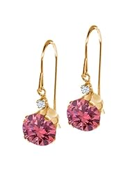 1.84 Ct Round Pink Diamond White Topaz 14K Yellow Gold Earrings