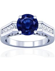 Platinum Round Cut Blue Sapphire Ring With Sidestones (GIA Certificate)